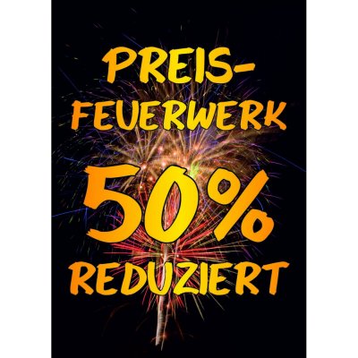 Plakat Preisfeuerwerk - 50 Prozent reduziert