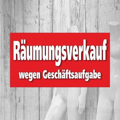 Gedruckte Schaufensterbeschriftung Rumungsverkauf wegen...