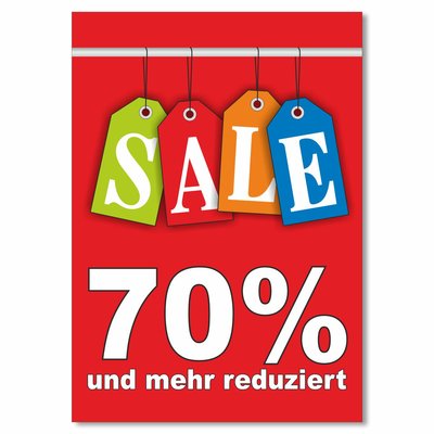 Plakat Sale - 70% und mehr reduziert DIN A0 ( 841 x 1189 )