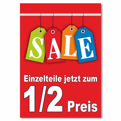 Plakat Sale - Einzelteile jetzt zum 1/2 Preis DIN A0 ( 841 x 1189 )