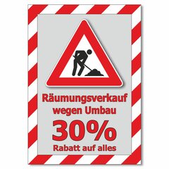 Plakat Räumungsverkauf wegen Umbau - 30% Rabatt auf alles