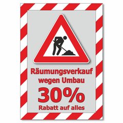 Plakat Räumungsverkauf wegen Umbau - 30% Rabatt auf alles...