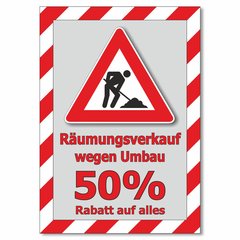 Plakat Räumungsverkauf wegen Umbau - 50% Rabatt auf alles