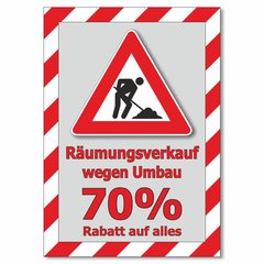 Plakat Räumungsverkauf wegen Umbau - 70% Rabatt auf alles