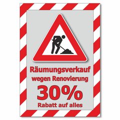 Plakat Räumungsverkauf wegen Renovierung - 30% Rabatt auf...