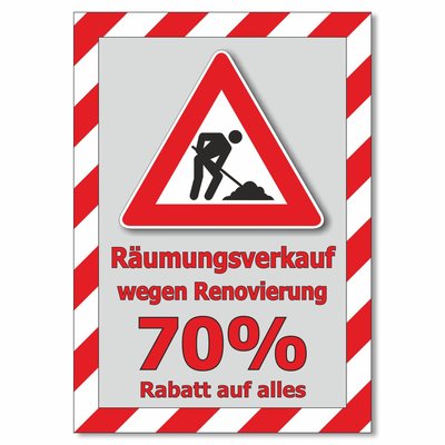 Plakat Räumungsverkauf wegen Renovierung - 70% Rabatt auf alles