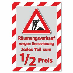 Plakat Rumungsverkauf wegen Renovierung - Jedes Teil zum...