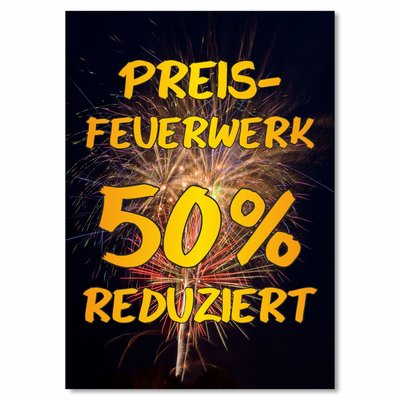 Plakat Preisfeuerwerk - 50 Prozent reduziert